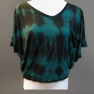 Teal Black Knot Tie Dye Hi Lo Butterfly Wing Shirt